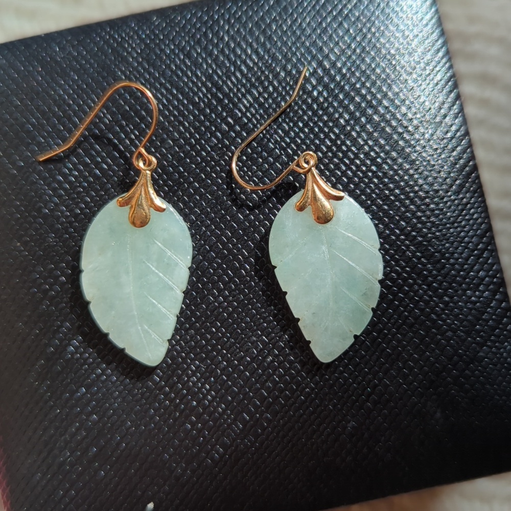 Jade 10k Gold Leaf Drop Earrings Macys R.H. Fine Jewelry - Picture 3 of 5